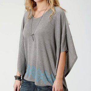 Roper Gray & Blue Geo-Trim Poncho - Size 2X/3X - NWT